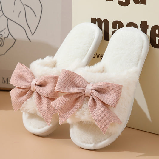 Women's Winter Cute Bow Thick Bottom Non Slip Cotton Slippers
