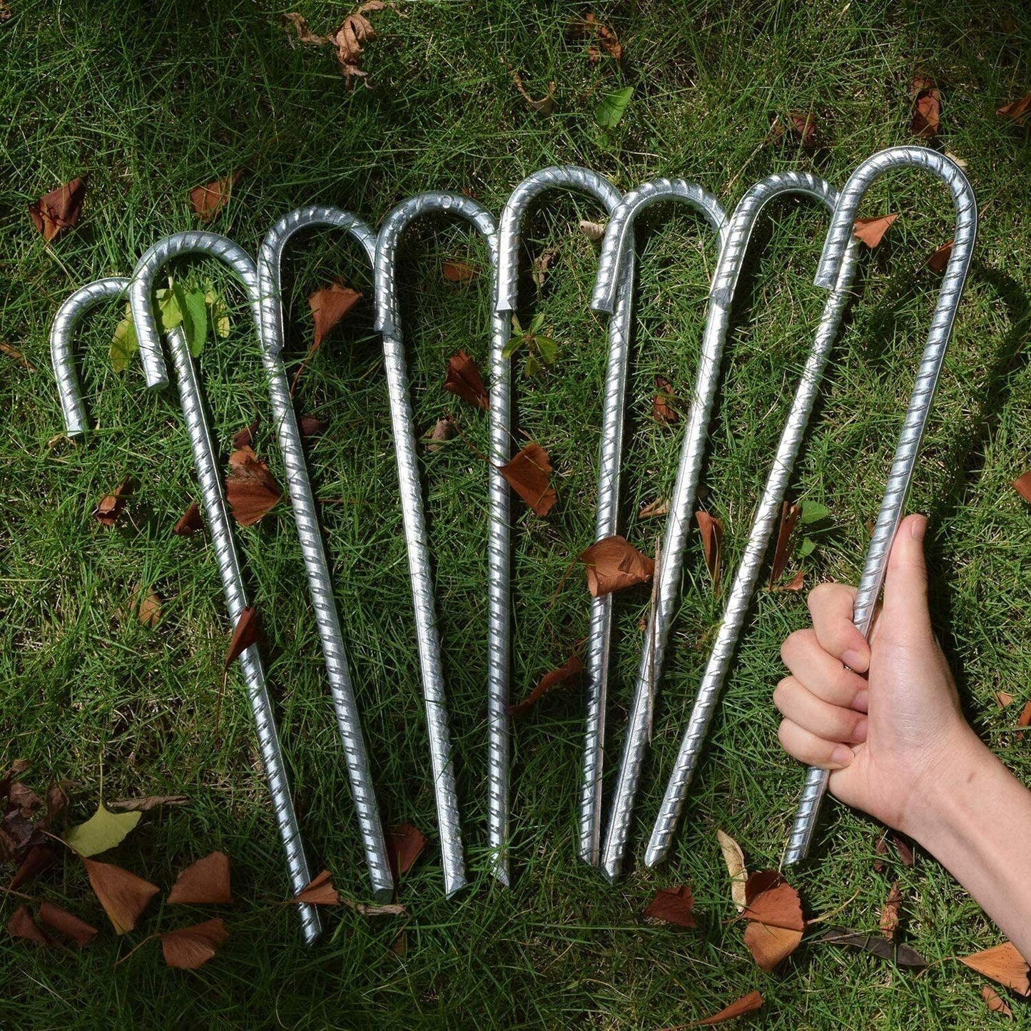 8PCS Heavy Duty Trampoline J-Shaped Metal Wind Stakes Pegs Tent Ground Anchor-