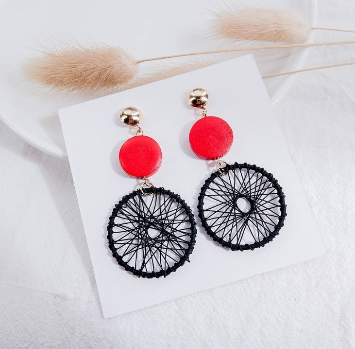 Dream Catcher Earrings Net red with long earrings wood earrings