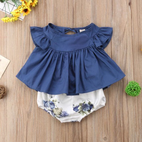 Newborn Infant Baby Girl Dress Floral Top Panties Low Clothing 0-24m