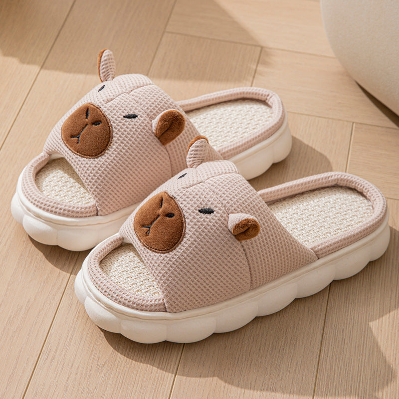 Open Toe Couple Indoor Non-slip Linen Slippers