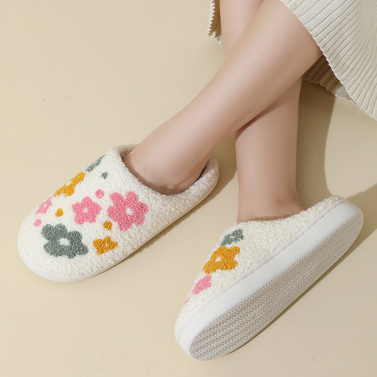 Warm Indoor Comfortable Colorful Flowers Cotton Slippers