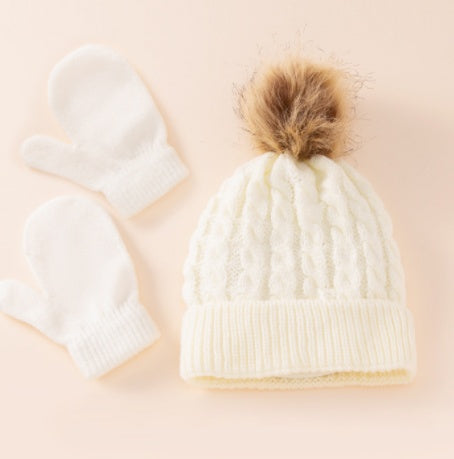 New Wool Single Color Twist Warm Children Hat Scarf Gloves