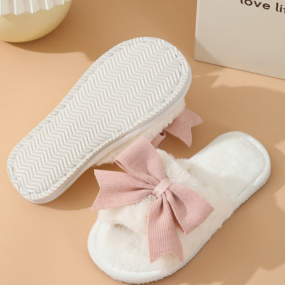 Women's Winter Cute Bow Thick Bottom Non Slip Cotton Slippers