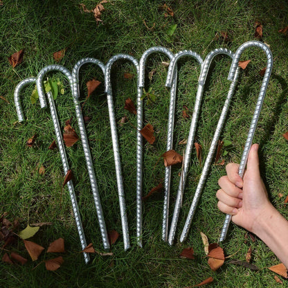 8PCS Heavy Duty Trampoline J-Shaped Metal Wind Stakes Pegs Tent Ground Anchor-
