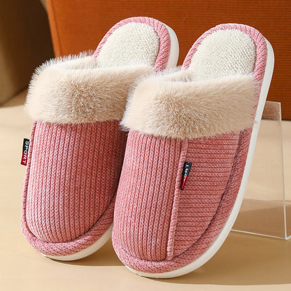 Fur Mouth Home Non-slip Thermal Cotton Slippers