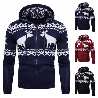 Men's Zipper Hooded Fawn Christmas Sweater