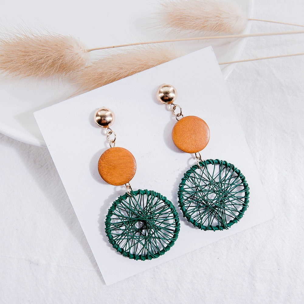 Dream Catcher Earrings Net red with long earrings wood earrings