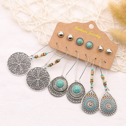6-piece Earrings Leaf Wings Geometric Tassel Earrings Fashion Earrings