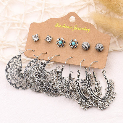 6-piece Earrings Leaf Wings Geometric Tassel Earrings Fashion Earrings
