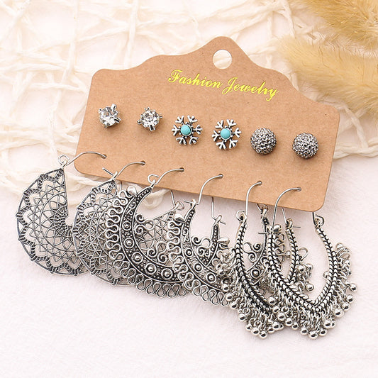 6-piece Earrings Leaf Wings Geometric Tassel Earrings Fashion Earrings