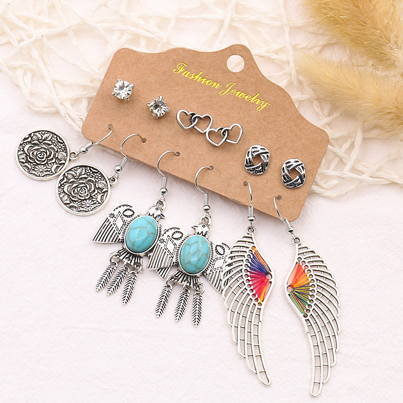 6-piece Earrings Leaf Wings Geometric Tassel Earrings Fashion Earrings