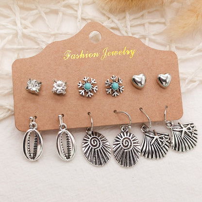 6-piece Earrings Leaf Wings Geometric Tassel Earrings Fashion Earrings