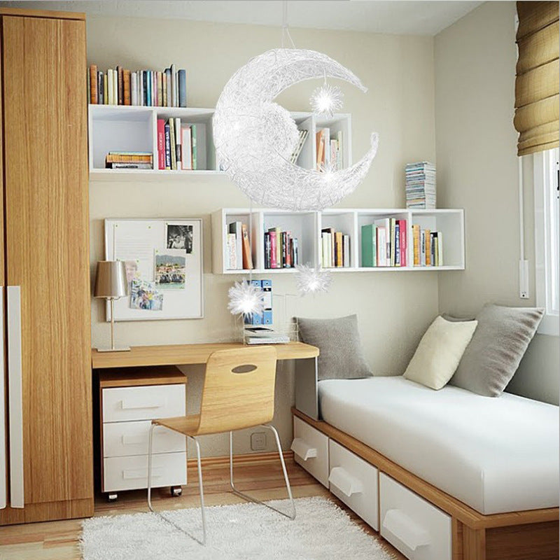 Aluminum Wire Star Moon Chandelier Restaurant Bar Bedroom Warm Lighting Simple Children's Room Lamps