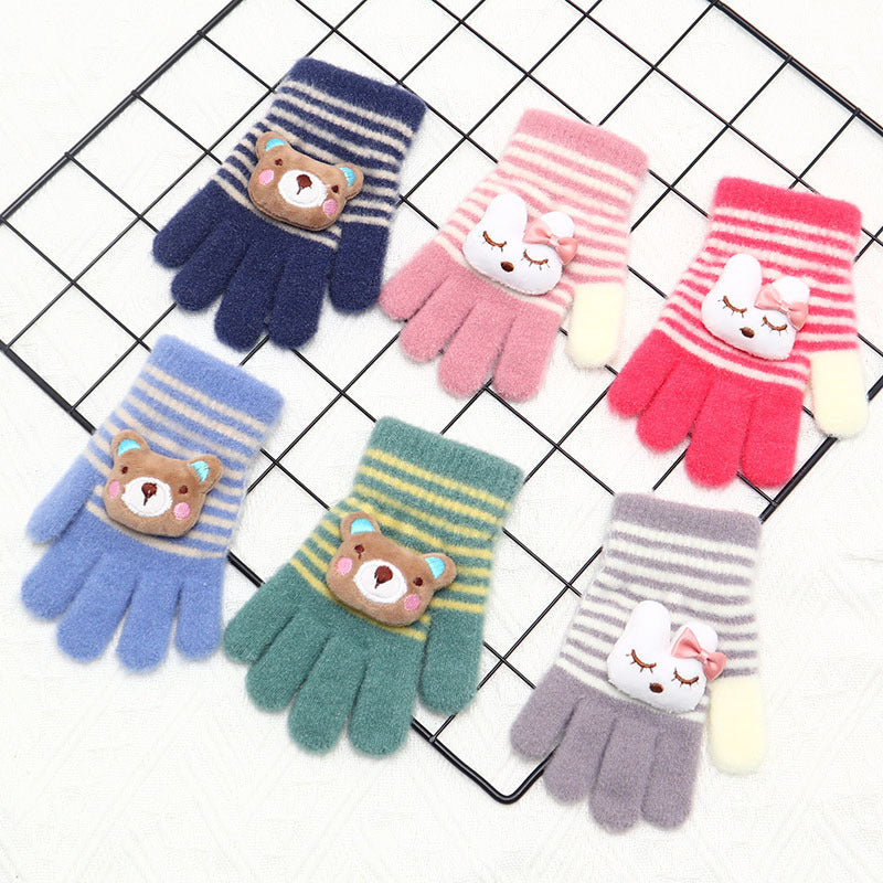 Children's Gloves Winter Warm Five Finger Girls Cute Baby Cartoon Boys Primary School Children Finger Autumn Winter