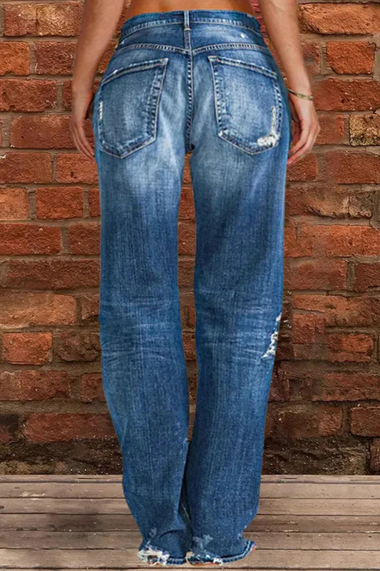 Ripped Jeans Loose Wide Leg Denim Pants Leisure Commuting Trousers Women's Clothing
