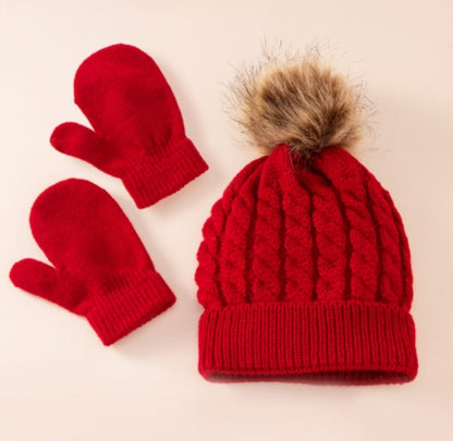 New Wool Single Color Twist Warm Children Hat Scarf Gloves