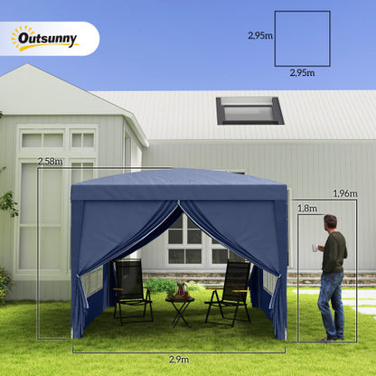 Outsunny 3 X 3m Pop Up Gazebo, Water And UV Resistant Party Tent Camping Canopy Marquee With Carry Bag, Blue