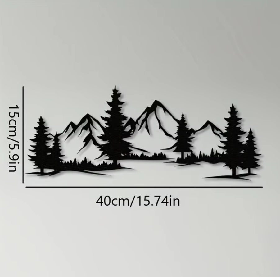 Rustic Metallic Wall Art,Evergreen Forest Mountain Design,Great For Child's Room