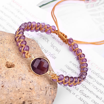 Cross-border New Bracelet With Faceted Amethyst Hand-woven