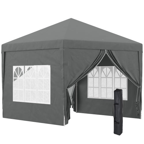Outsunny 3 X 3 Meters Pop Up Water Resistant Gazebo Wedding Camping Party Tent Canopy Marquee With Carry Bag And 2 Windows, Grey