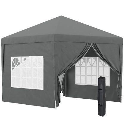Outsunny 3 X 3 Meters Pop Up Water Resistant Gazebo Wedding Camping Party Tent Canopy Marquee With Carry Bag And 2 Windows, Grey