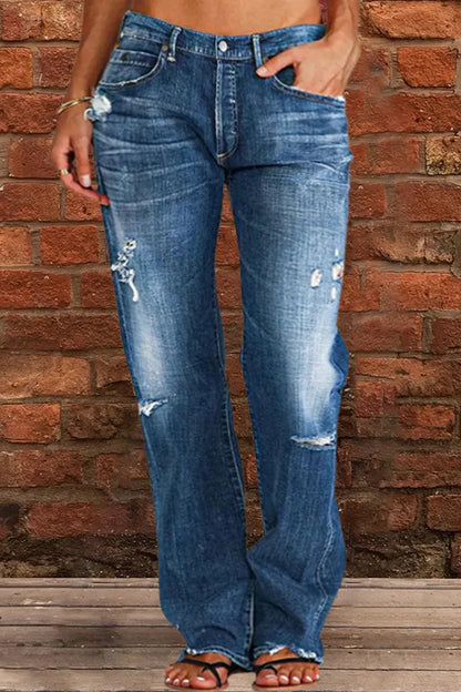 Ripped Jeans Loose Wide Leg Denim Pants Leisure Commuting Trousers Women's Clothing