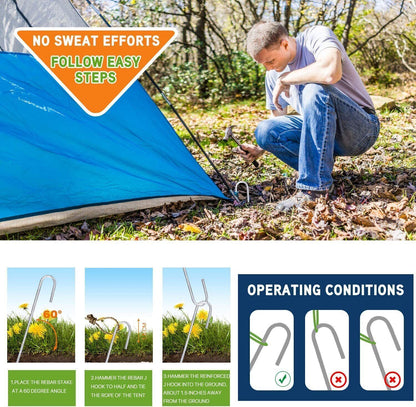 8PCS Heavy Duty Trampoline J-Shaped Metal Wind Stakes Pegs Tent Ground Anchor-