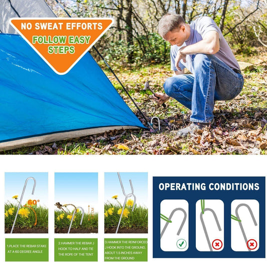8PCS Heavy Duty Trampoline J-Shaped Metal Wind Stakes Pegs Tent Ground Anchor-