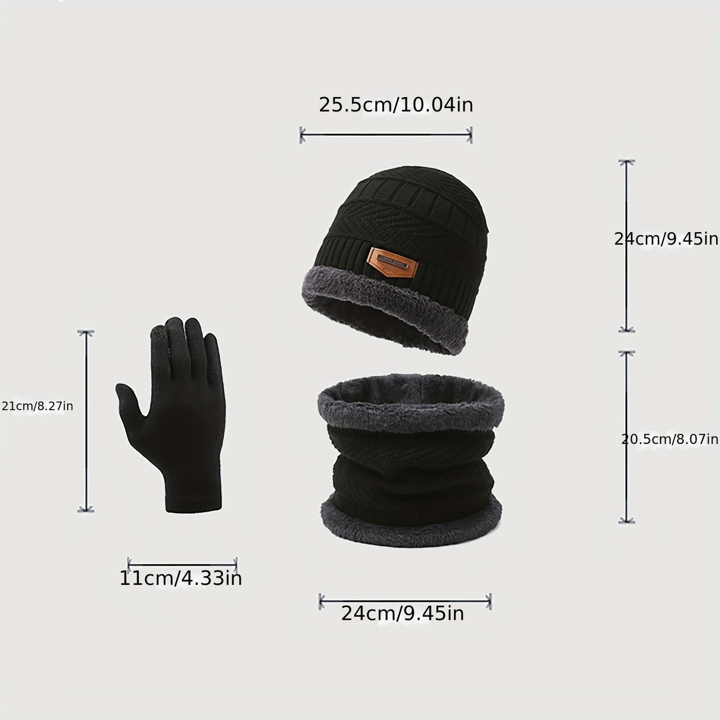 2 Pcs Plus 1 Pair Winter Beanie Set - Men's Warm Knitted Accessories - Snow Hat, Scarf, and Gloves Combo for Cold Weather
