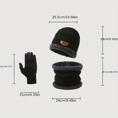 2 Pcs Plus 1 Pair Winter Beanie Set - Men's Warm Knitted Accessories - Snow Hat, Scarf, and Gloves Combo for Cold Weather