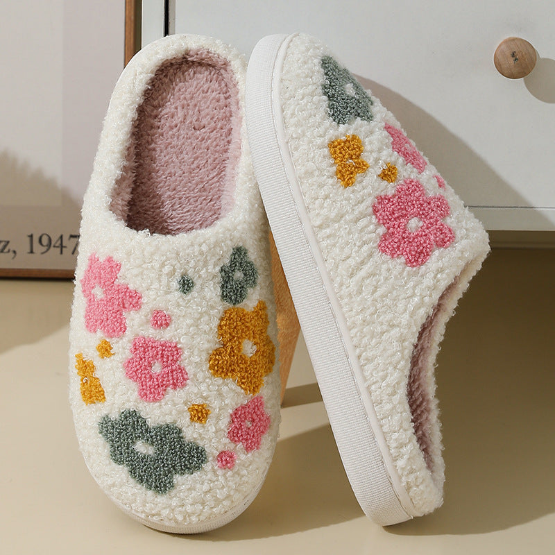 Warm Indoor Comfortable Colorful Flowers Cotton Slippers