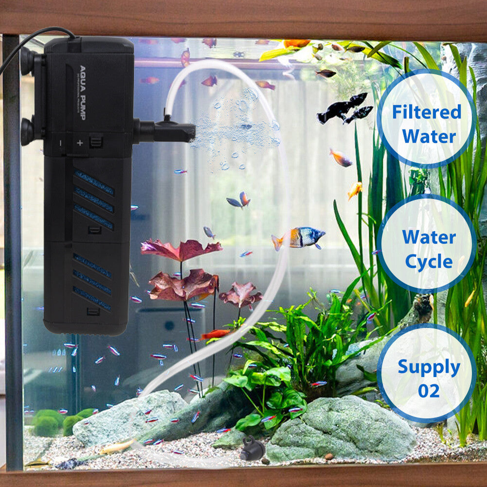 4 In 1 Aquarium Fish Tank Filter Water Internal Purifier Filter Oxygen Wave