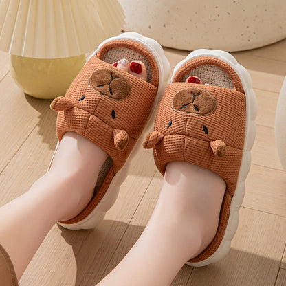 Open Toe  Couple Indoor Non-slip Linen Slippers