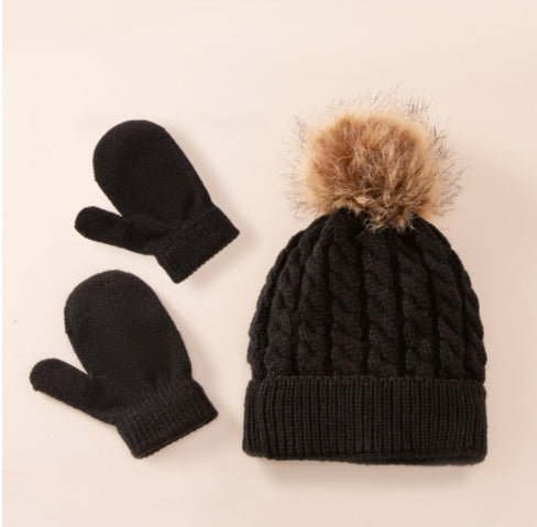 New Wool Single Color Twist Warm Children Hat Scarf Gloves