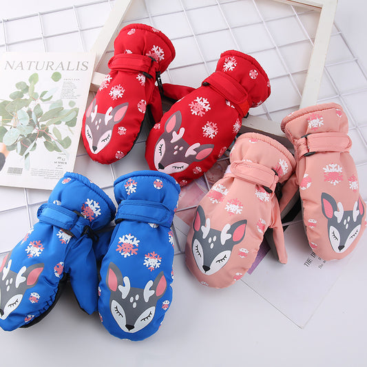 Cartoon Snowflake Deer Fever Gloves For Children