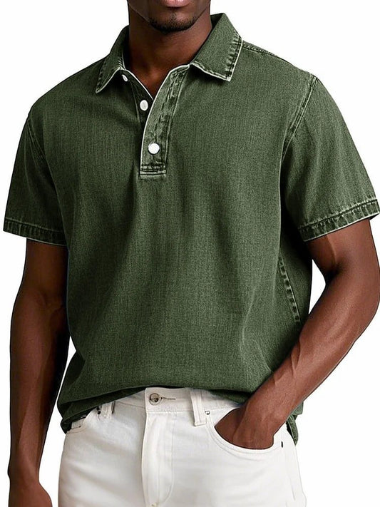 Mens Stylish Solid-color Vintage Short-sleeve Lapel Polo Shirt