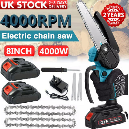 8-Inch Cordless Chainsaw 2 Batteries 21V Li-ion Battery And Charger