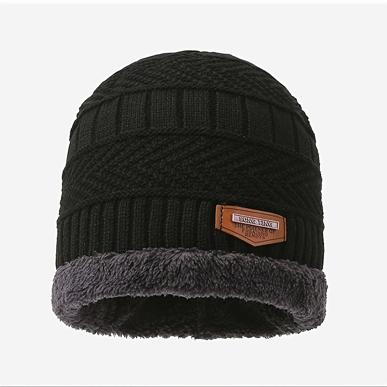 2 Pcs Plus 1 Pair Winter Beanie Set - Men's Warm Knitted Accessories - Snow Hat, Scarf, and Gloves Combo for Cold Weather