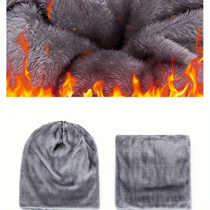 2 Pcs Plus 1 Pair Winter Beanie Set - Men's Warm Knitted Accessories - Snow Hat, Scarf, and Gloves Combo for Cold Weather