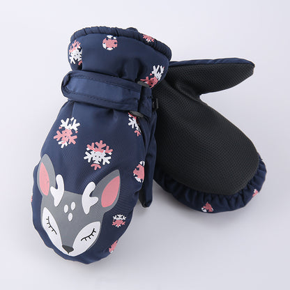 Cartoon Snowflake Deer Fever Gloves For Children