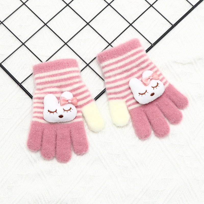 Children's Gloves Winter Warm Five Finger Girls Cute Baby Cartoon Boys Primary School Children Finger Autumn Winter