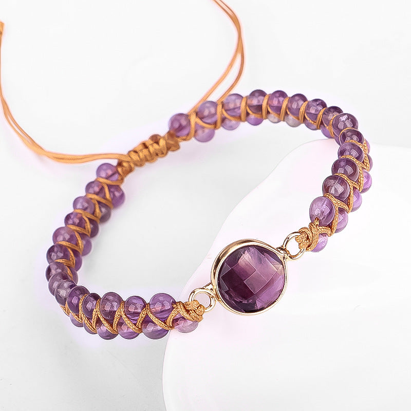 Cross-border New Bracelet With Faceted Amethyst Hand-woven
