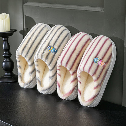 Colorful Vertical Terms Plush Soft Cotton Slippers