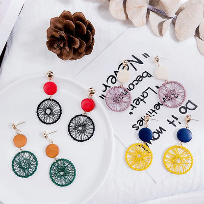 Dream Catcher Earrings Net red with long earrings wood earrings