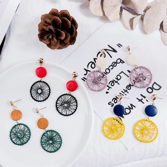 Dream Catcher Earrings Net red with long earrings wood earrings