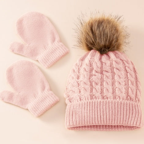 New Wool Single Color Twist Warm Children Hat Scarf Gloves