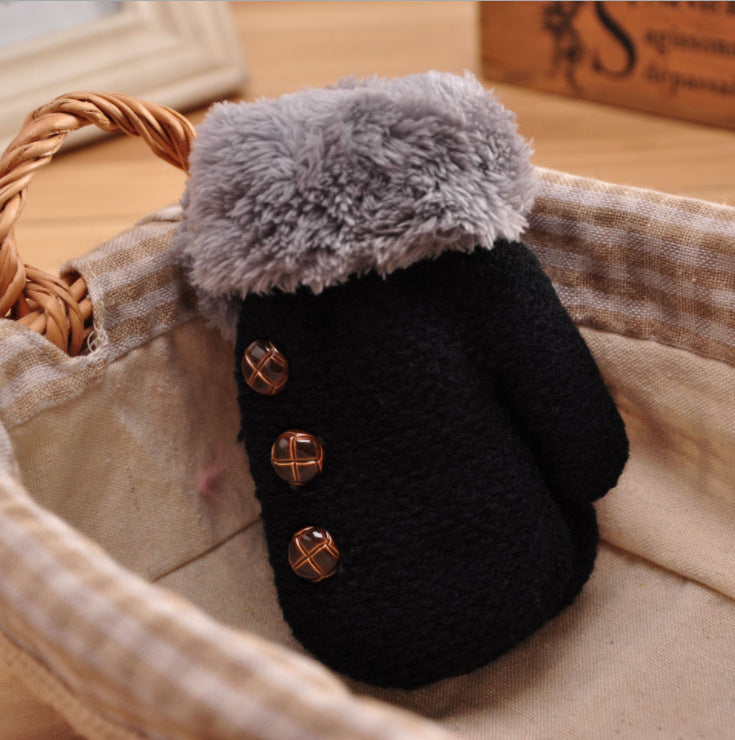 Children'S Gloves Winter New Boys Warm Baby Bag Refers To Children Plus Velvet Thick Knitted Woolen Gloves