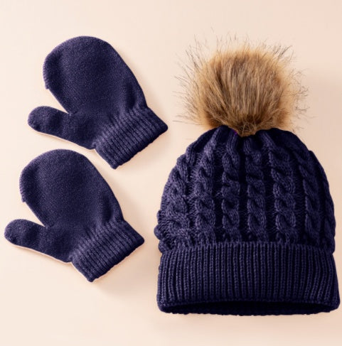 New Wool Single Color Twist Warm Children Hat Scarf Gloves