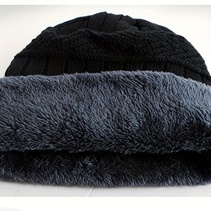 2 Pcs Plus 1 Pair Winter Beanie Set - Men's Warm Knitted Accessories - Snow Hat, Scarf, and Gloves Combo for Cold Weather